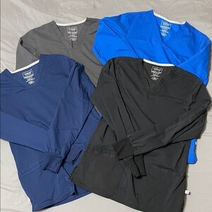 Cherokee Long Sleeve Scrub Tops in Black, Blue, Navy, Gray